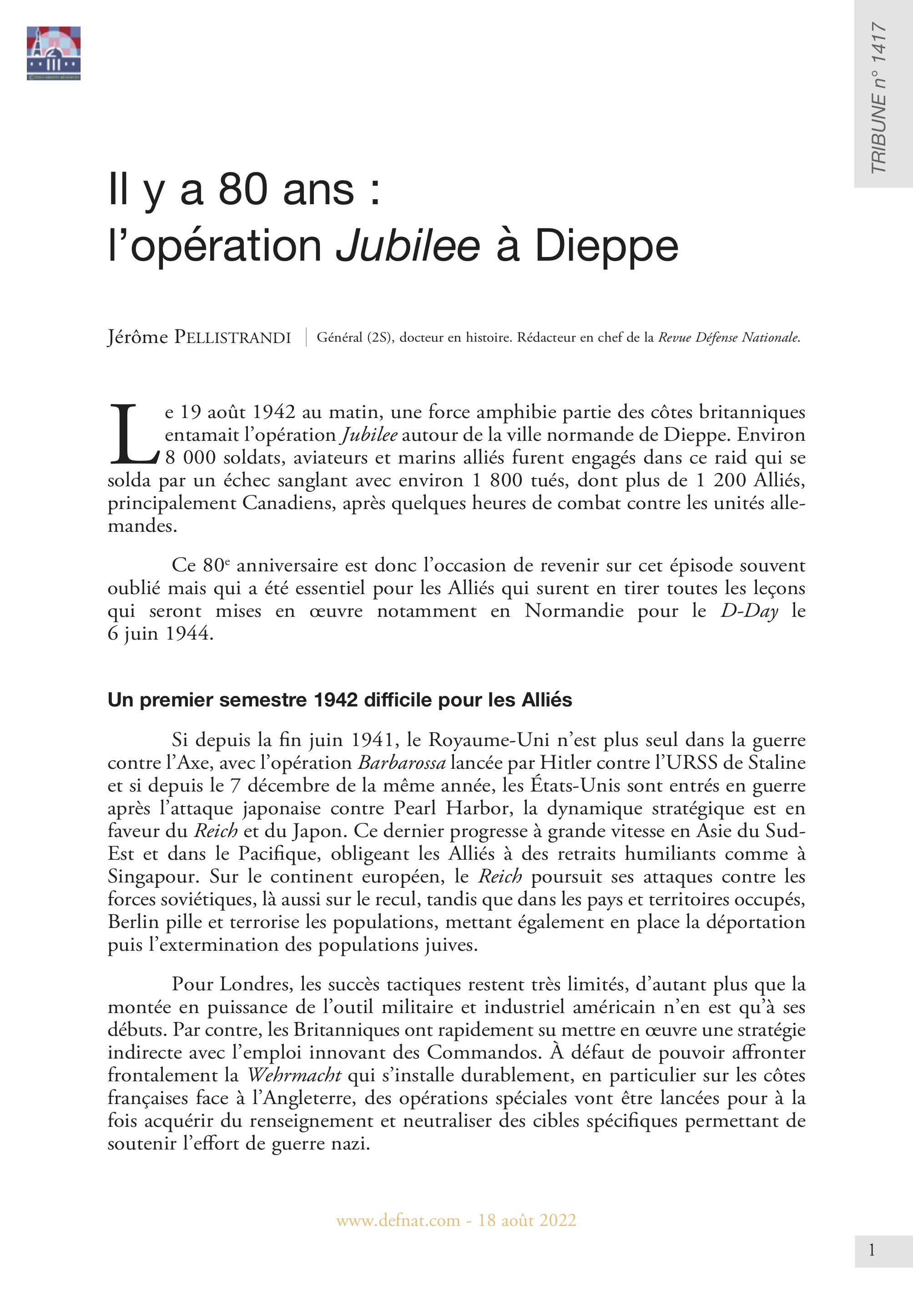 Il y a 80 ans – l’opération Jubilee à Dieppe (T 1417)
